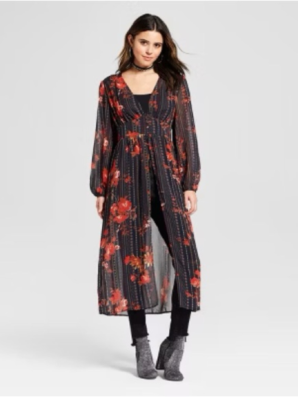 Whimsygoth Edgy Boho Floral Dark Romantic Duster